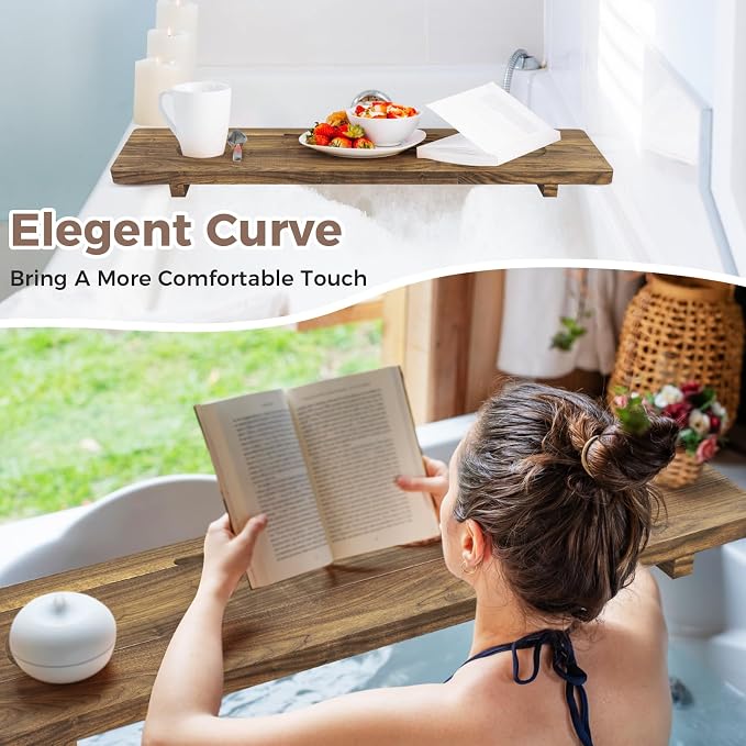 Premium Bathtub Tray, Large & Thick Bath Tub Tray, Solid Acacia Wood Bath Tray - Image 3