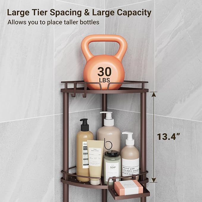 ELYKEN Corner Shower Caddy Standing, 3 Tier Rustproof Metal Shower Organizer - Image 4
