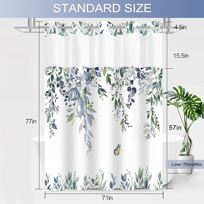 No Hook Shower Curtain and Liner Set, Bath Curtain Sets - Image 7