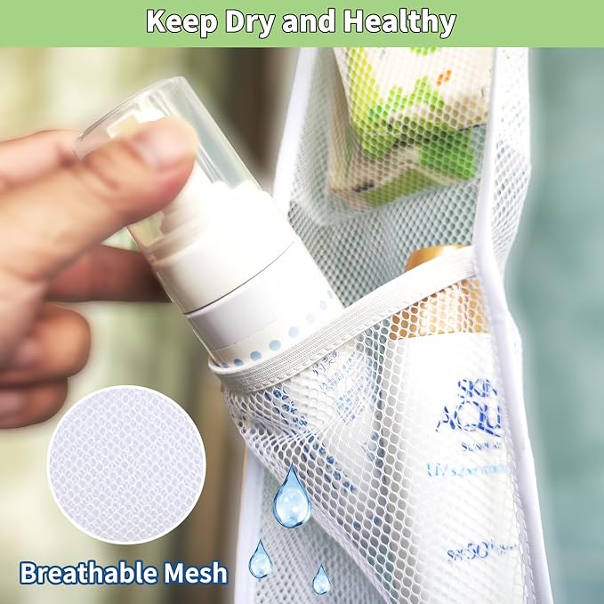 Mesh Shower Caddy Hanging, 7 Pocket Organizer, Premium Polyester, Lightweight - Image 2