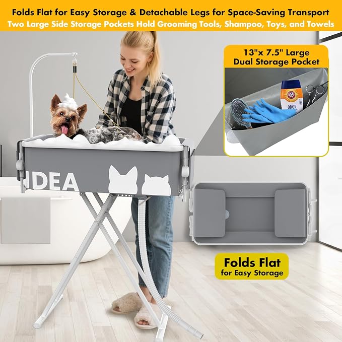 PAWZIDEA 2-in-1 Portable Dog Bathtub & Grooming Table, Elevated Tubs - Image 7