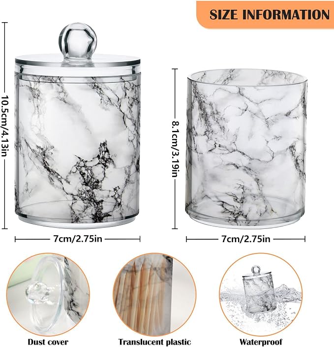 MNSRUU 2 Pack Qtip Holder Organizer Dispenser Stylish White Marble Texture - Image 3