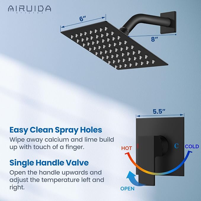 Airuida Shower Faucet Set Bathroom Rain Shower System SUS304 Stainless Steel - Image 3
