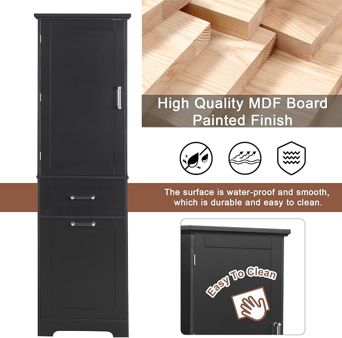 Tall Narrow Storage Cabinet, Freestanding Linen Cabinet - Image 6