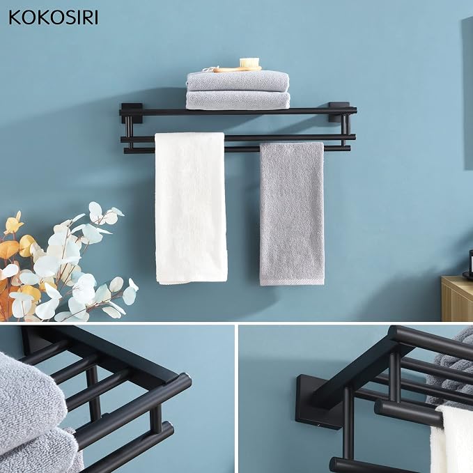KOKOSIRI Bath Towel Rack with Double Towel Bars Bathroom Towel Shelf 20 Inch - Image 3