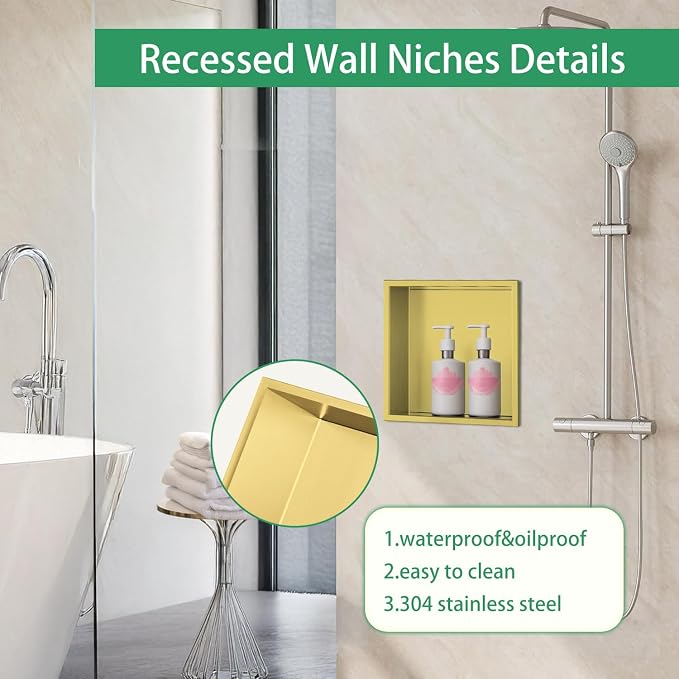 SaniteModar Shower Niche, Stainless Steel Shower Niche 12" X 12" No Tile Needed - Image 4