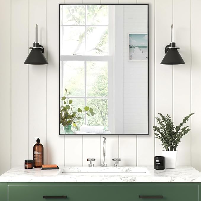 24x32 Inch Black Bathroom Mirror, Copper-Free Aluminum Alloy Frame Vanity Mirror by LEDLUX