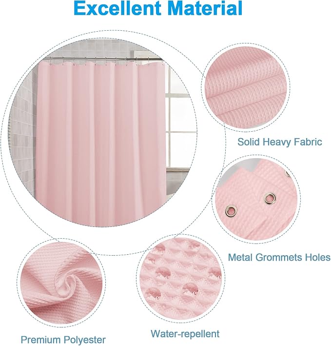 AmazerBath Waffle Shower Curtain, Blush Pink Shower Curtain Fabric 78 Inches - Image 3