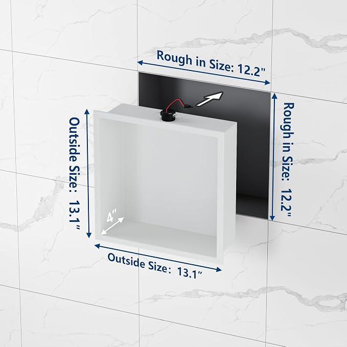 Neodrain Shower Niche with 3000K LED Downlight, 12X12Inch White Stainless Steel - Image 3