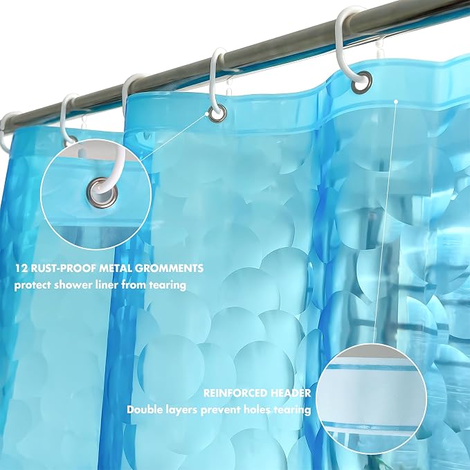 WELTRXE EVA 8G Shower Curtain Liner, 72x72 Inch 3D Clear Blue Bubble Heavy Duty - Image 2