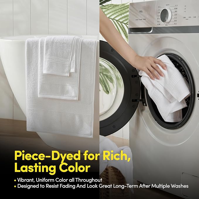 Bath Towels 8 Piece Towel Set – 100% Combed Cotton – Bath + Hand + Washcloths – - Image 4