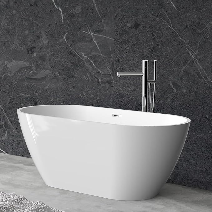 59" Free Standing Tub, Acrylic Freestanding Bathtub, Modern Soaking Tub - Image 5