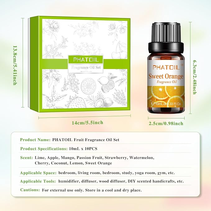 PHATOIL 10Pcs Fruity Fragrance Oil Set, Strawberry, Mango Oils - Image 8