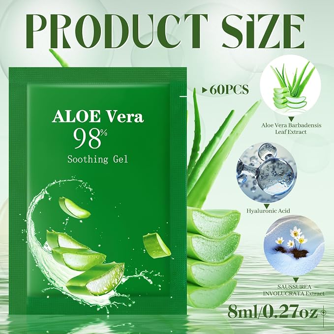 60 Pcs Travel Size Aloe Vera Gel 98% Organic After Sun Moisturizer - Image 3
