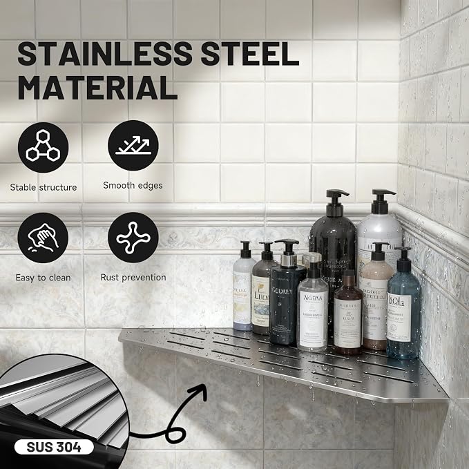 Corner Shower Shelves 10" 2 Pcs, 304 Stainless Steel Shower Corner Shelf Wall - Image 7