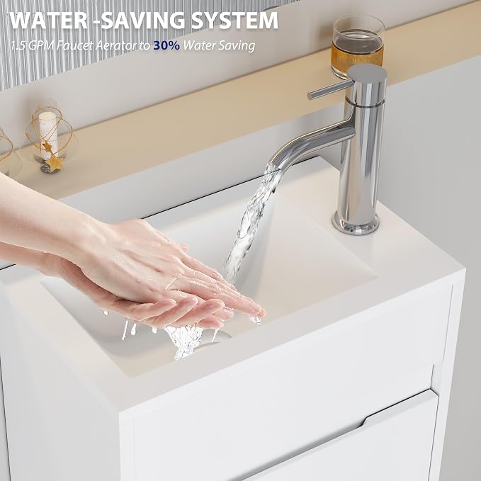 eclife 16" Small Bathroom Vanity Sink Combo, Modern Painted Wall Mounted - Image 6
