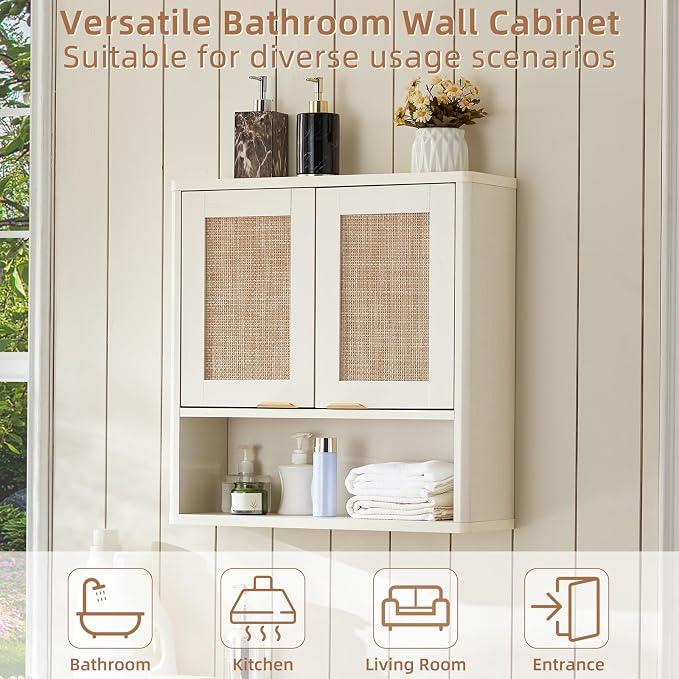 LEYAOYAO Rattan Bathroom Wall Cabinet, Boho Medicine Cabinet - Image 5