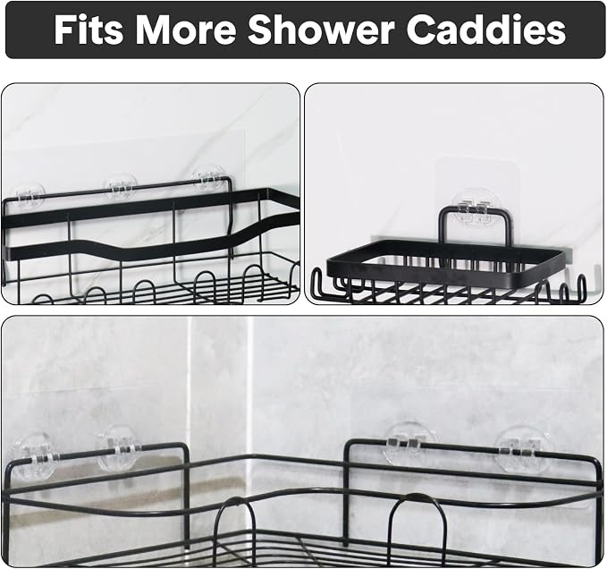 Shower Caddy Adhesive Replacement, Double Hooks No Drilling, Transparent Strong - Image 7