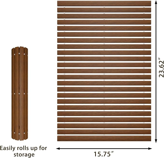OLDTREE 15.78" W x 23.62" L Foldable Teak Shower Mat, Non Slip, Luxury Wood - Image 2
