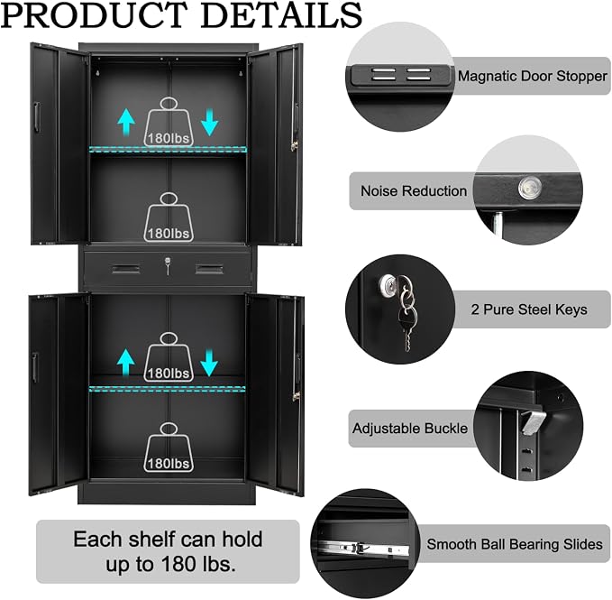 Metal Storage Cabinet, 71 Inch Tall Metal Storage Cabinet - Image 4