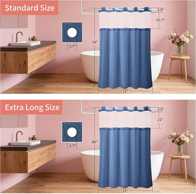 Hookless Shower Curtain with Snap in Liner 71" x 86" Double-Layer Waterproof - Image 6