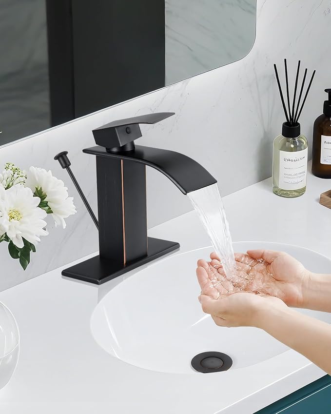Bathroom Faucets with Lift Rod Drain Oil Rubbed Bronze Waterfall Bathroom Sink - Image 6