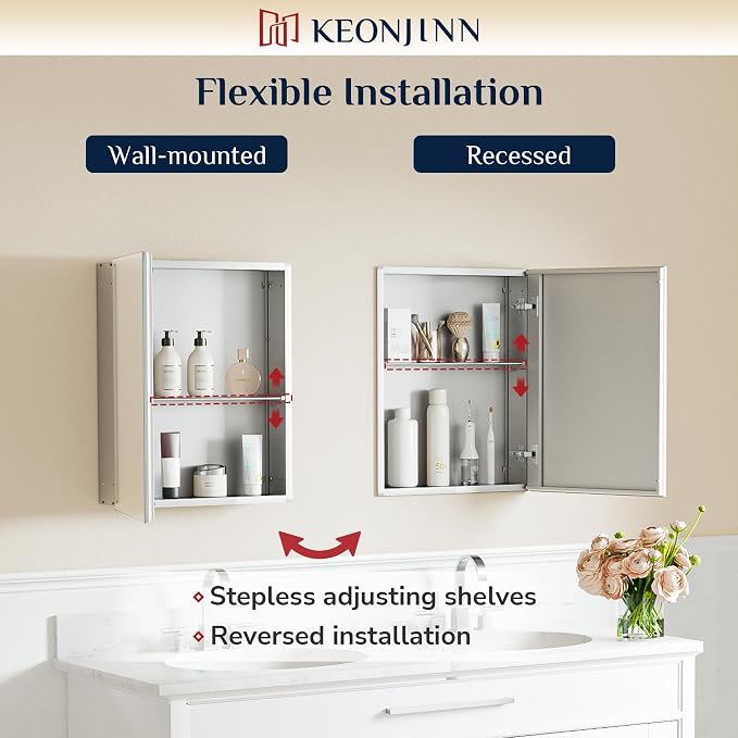 Keonjinn Small-Sized Medicine Cabinet 14.5 x 18.5 in, Assembly Required - Image 5