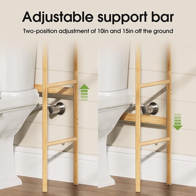 3 Tier Over The Toilet Organizer Rack Bamboo, Freestanding Bathroom Toilet - Image 6