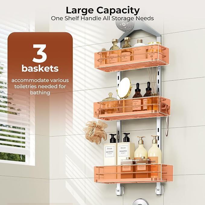 Orimade Aluminum Hanging Shower Caddy Over Head, Adjustable Bathroom Shelf - Image 8