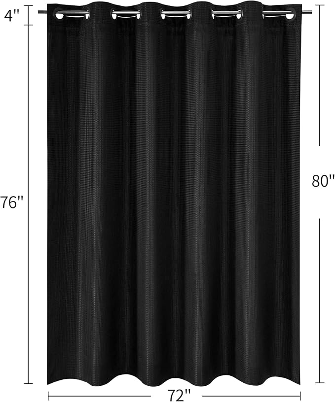 MitoVilla Black Waffle Long Shower Curtain Liner Set 72 x 80, No Hooks Needed - Image 7