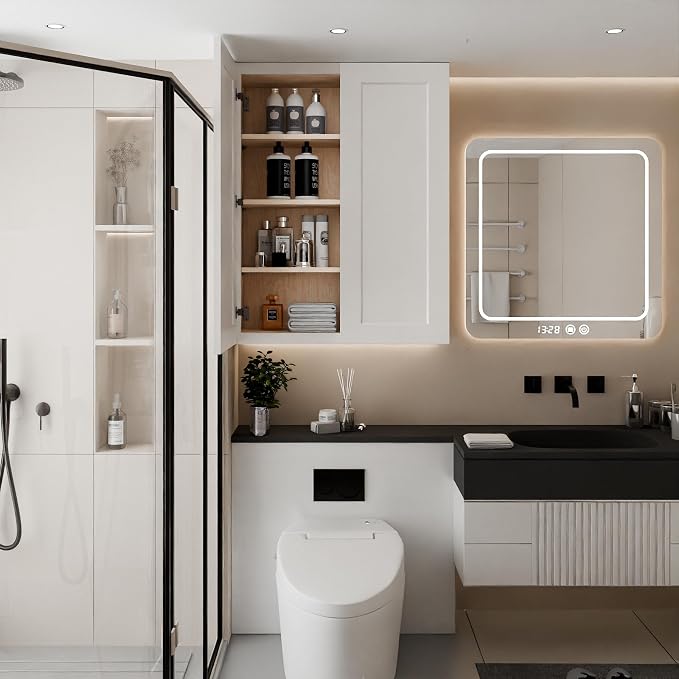 33 Inch Laundry Room Cabinets Wall Mounted, Solid Wood Over The Toilet Storage - Image 8