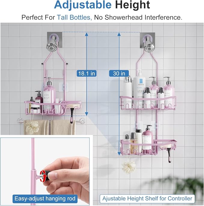 Shower Caddy, Upgraded Extended Length Shower Caddy Over Showerhead No Blocking - Image 4