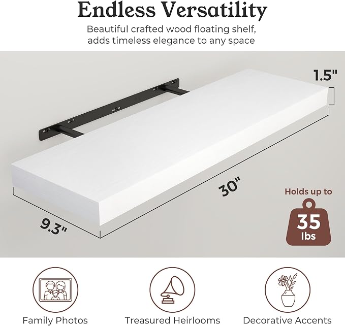 Floating Shelves for Wall, 9.3" Deep Wall Mounted Wood Shelves for Bathroom - Image 2