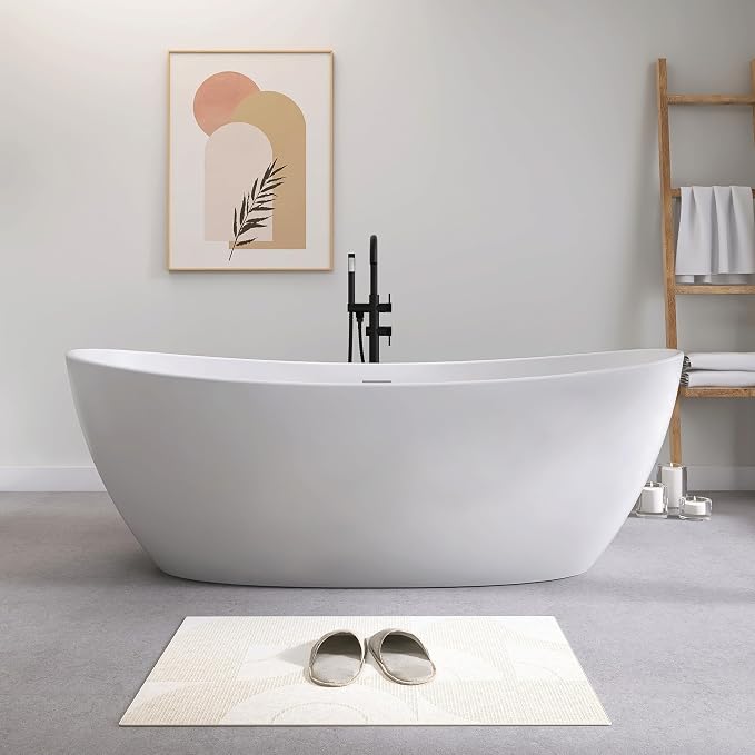 SJ STAR&JANE 73" Solid Surface Freestanding Bathtub Stone Resin Tub Oval Double by SJSTARJANE