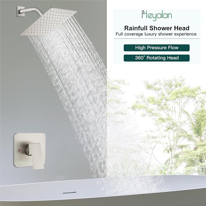Heyalan 8 Inch Shower Head and Handle Set Square Shower Faucet Set Bathroom - Image 7