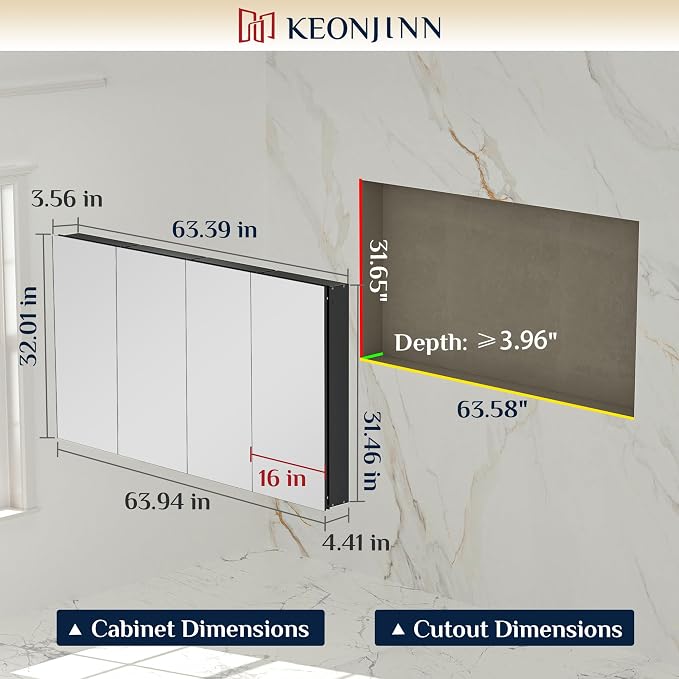 Keonjinn 64 x 32 Inch Medicine Cabinet, Assembly Required, Lightweight - Image 2