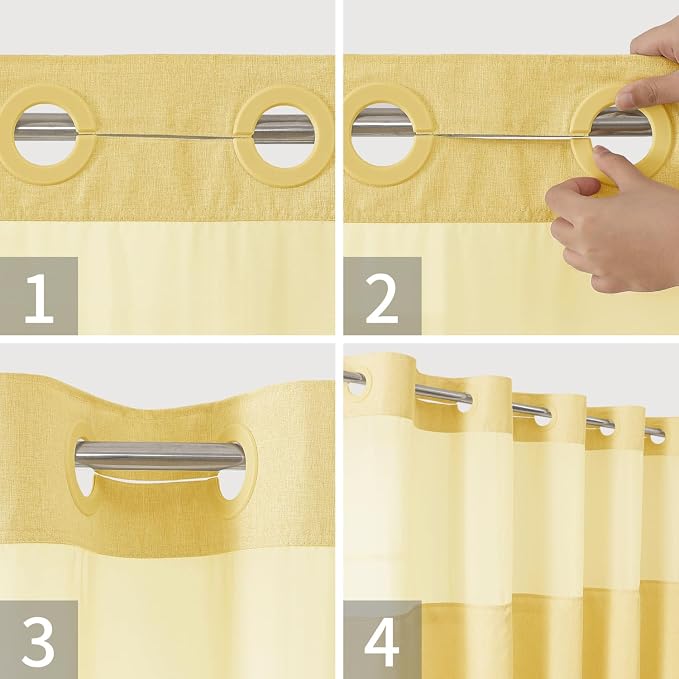 Long No Hooks Needed Linen Textured Shower Curtain - Image 4
