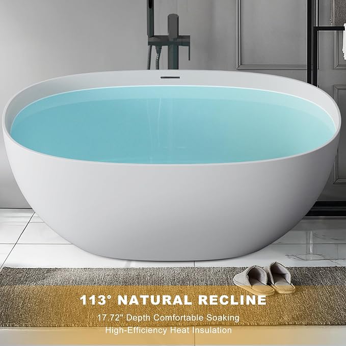 Stone Resin Freestanding Bathtubs, Soklawah 59" Solid Surface Luxury Soaking Tub - Image 4