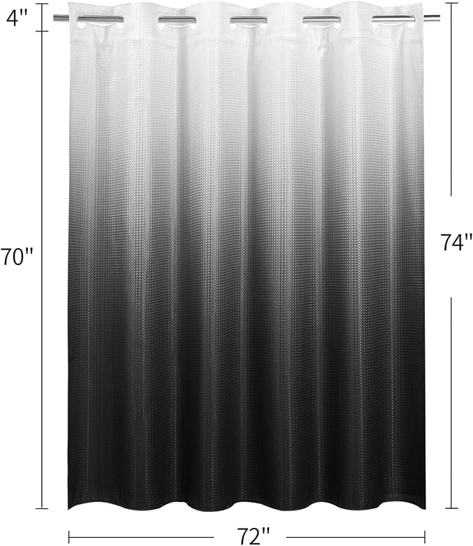 MitoVilla No Hooks Needed Black Ombre Waffle Shower Curtain Liner Set, Modern - Image 7