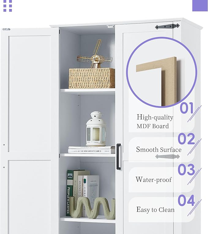 Tall Storage Cabinet with 2 Doors, 1 Drawer and Adjustable Shelf, Wood Floor - Image 7