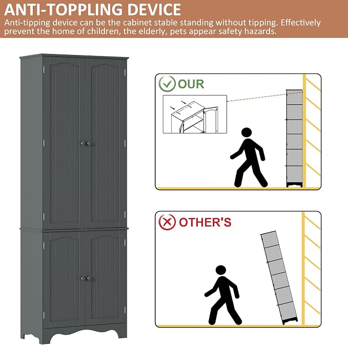Yusong 72'' Tall Kitchen Pantry Cabinet, Freestanding Storage Cabinet - Image 7