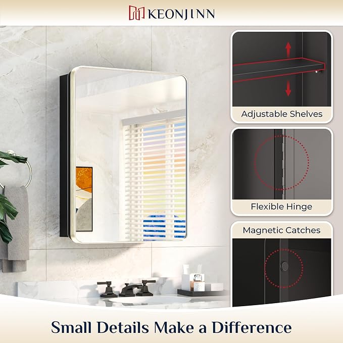Keonjinn Brushed Nickel Medicine Cabinet - Image 7
