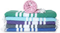 Turkish Cotton Beach Towel Pack of 6 & 1 Boho Tote Bag by Occosa-LuxuryHammamTowels
