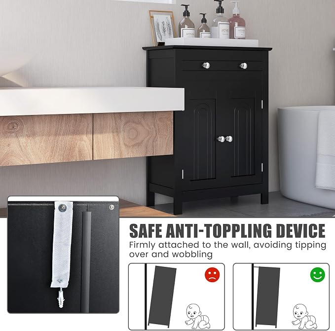 COSTWAY Bathroom Floor Cabinet, Wooden Side Storage Organizer w/Larger Drawer - Image 7