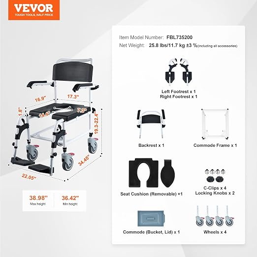 VEVOR Shower Commode Wheelchair - Image 7