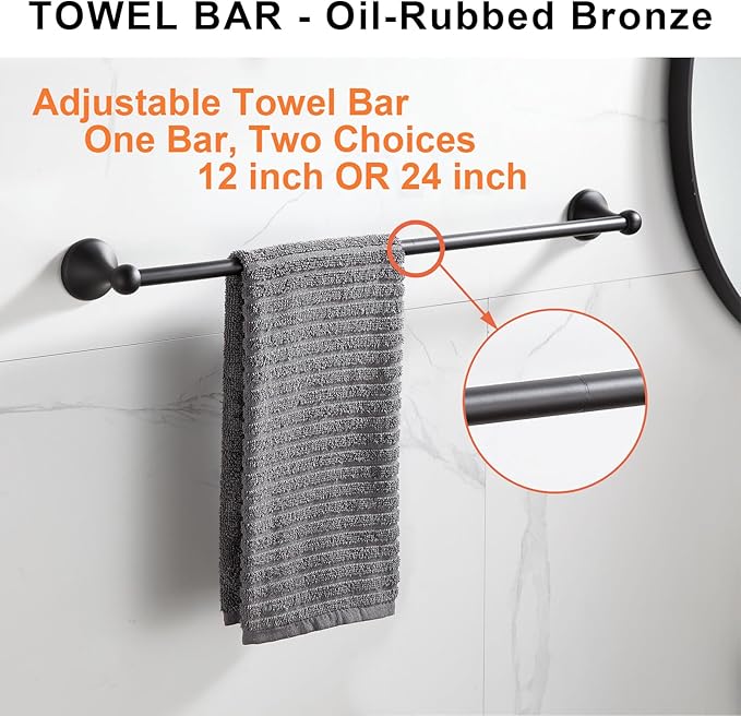 BGL Bathroom Hardware Set, Oil-Rubbed Bronze Adjustable Expandable Towel Bar - Image 2