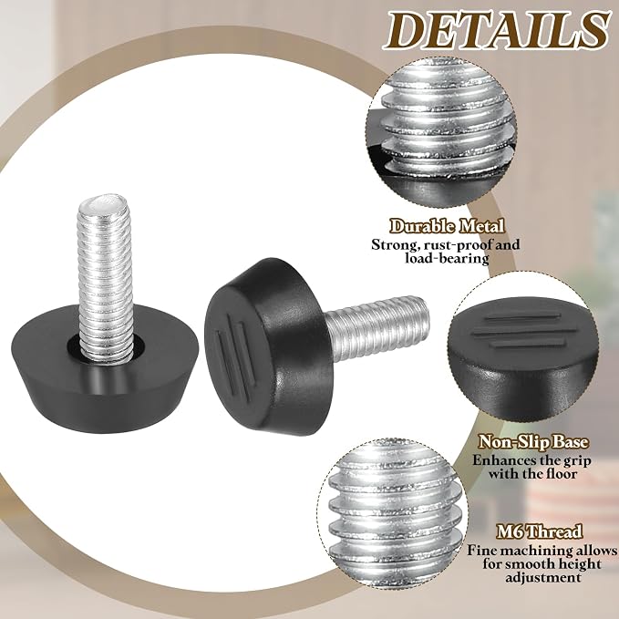 PATIKIL 10 Pcs M6 x 17mm Thread Adjustable Furniture Levelers, Furniture Feet - Image 3