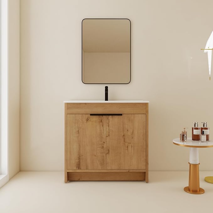 36 inch Bathroom Vanity with Sink, Bathroom Cabinet W/Single Ceramic Sink by SanMerah