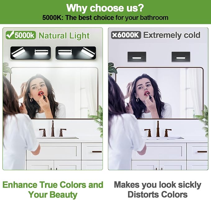 360° Rotate LED Dimmable Bathroom Vanity Light Fixtures, 1000LM Acrylic Matte - Image 3