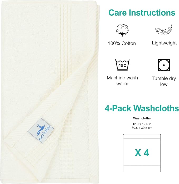 EastNBlue Lara 100% Turkish Cotton Washcloths 4 Pack, Extra Soft & Absorbent - Image 2